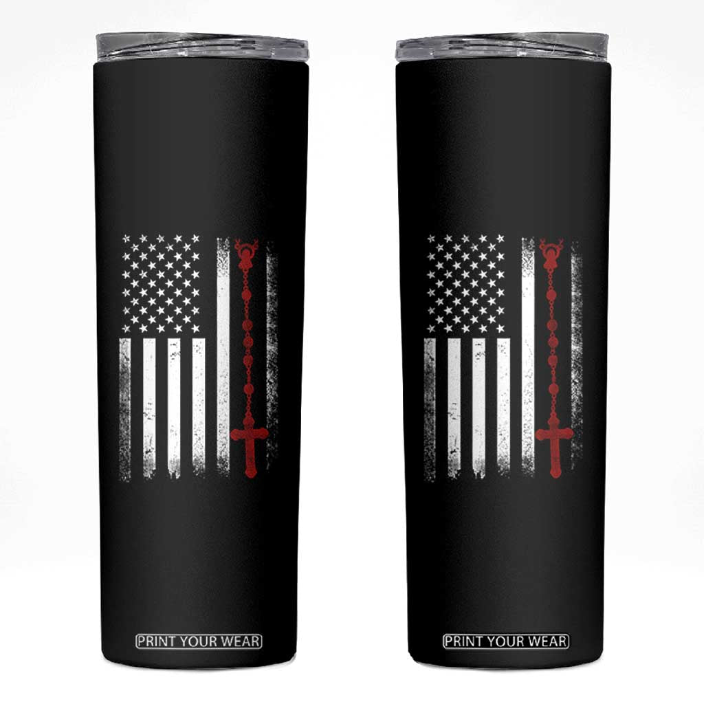 American Flag Rosary Catholic Cross Skinny Tumbler TS10 Black Print Your Wear