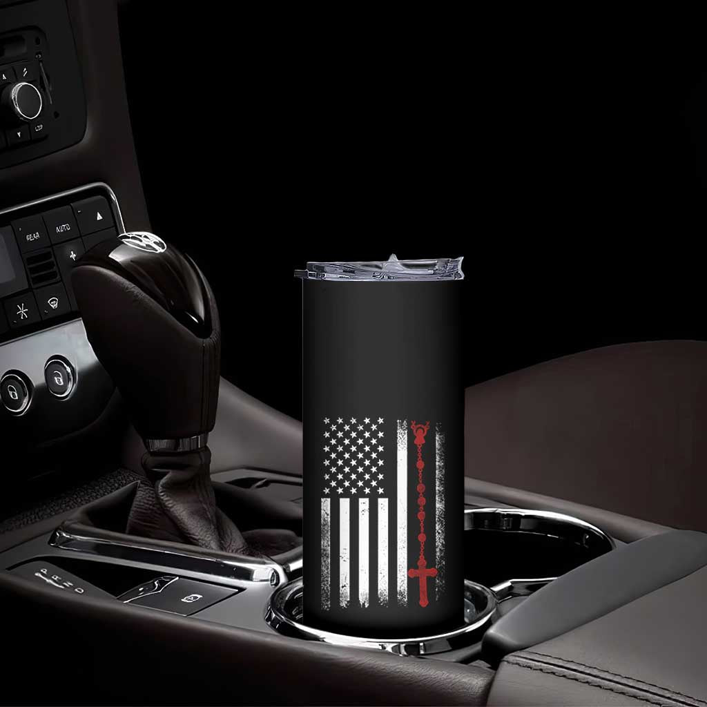 American Flag Rosary Catholic Cross Skinny Tumbler