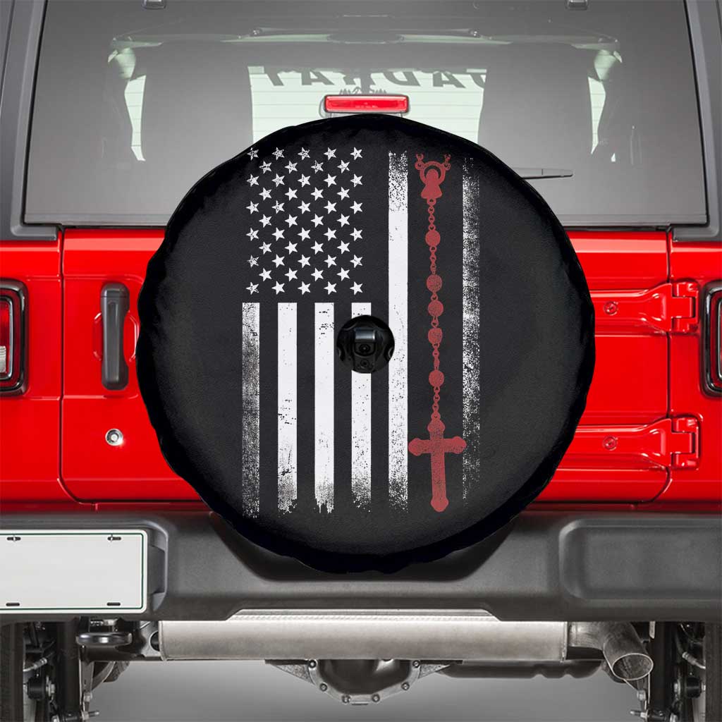 American Flag Rosary Catholic Cross Spare Tire Cover