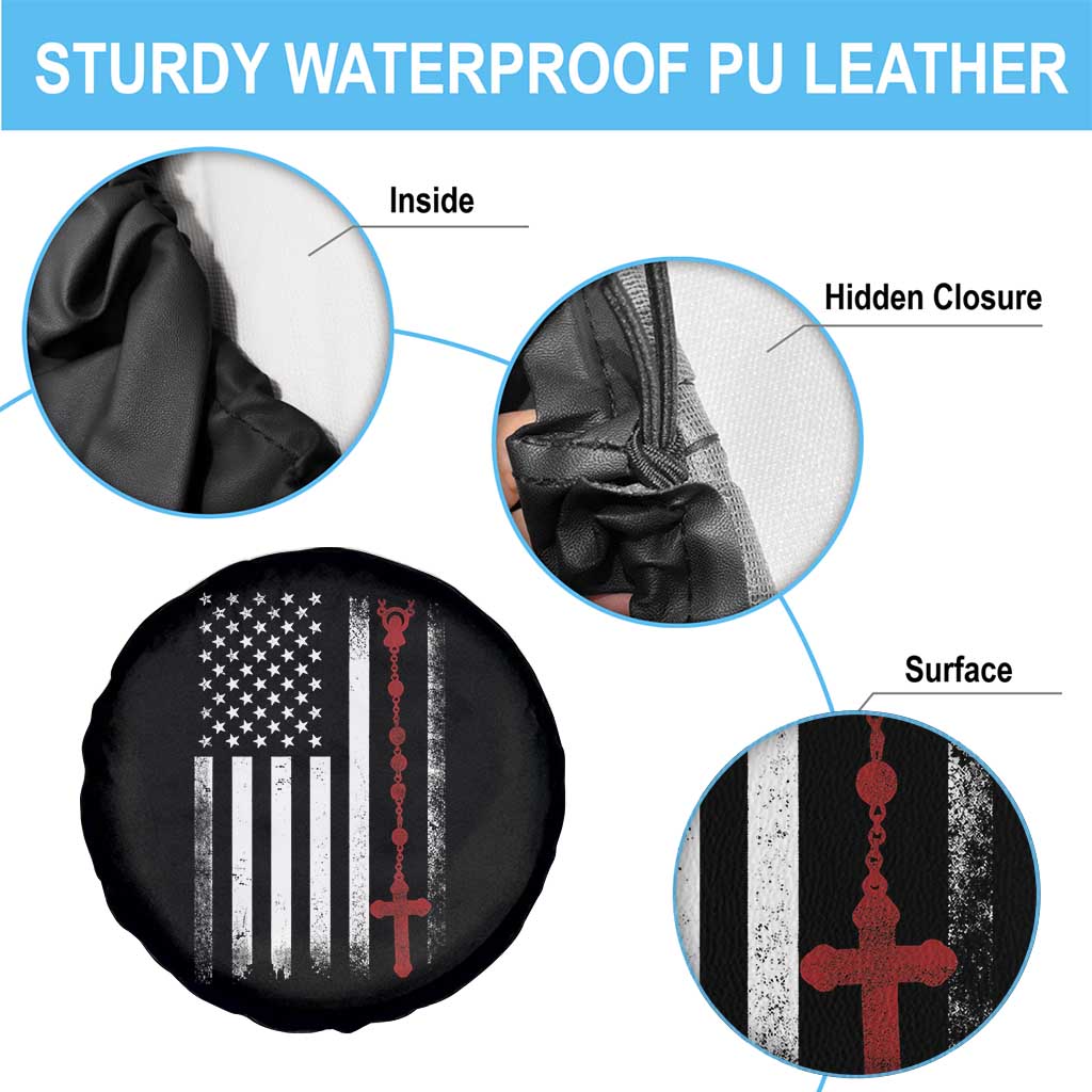 American Flag Rosary Catholic Cross Spare Tire Cover