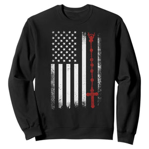 American Flag Rosary Catholic Cross Sweatshirt