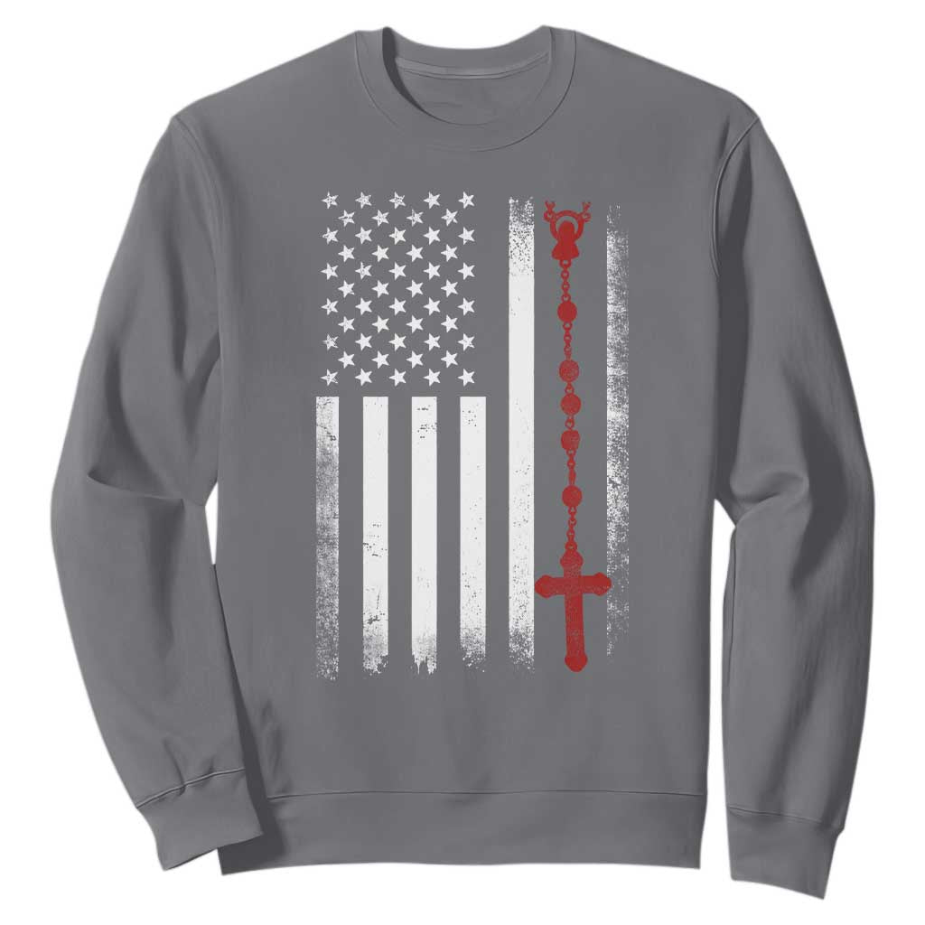 American Flag Rosary Catholic Cross Sweatshirt