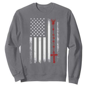 American Flag Rosary Catholic Cross Sweatshirt