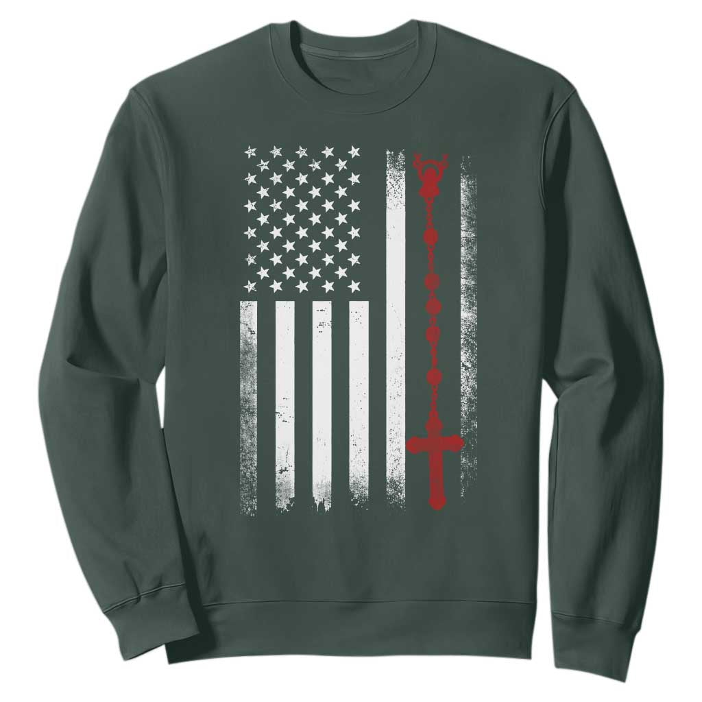 American Flag Rosary Catholic Cross Sweatshirt