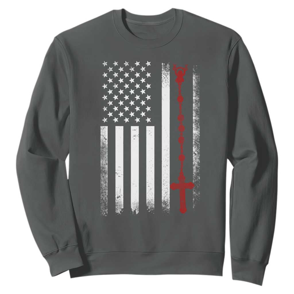 American Flag Rosary Catholic Cross Sweatshirt