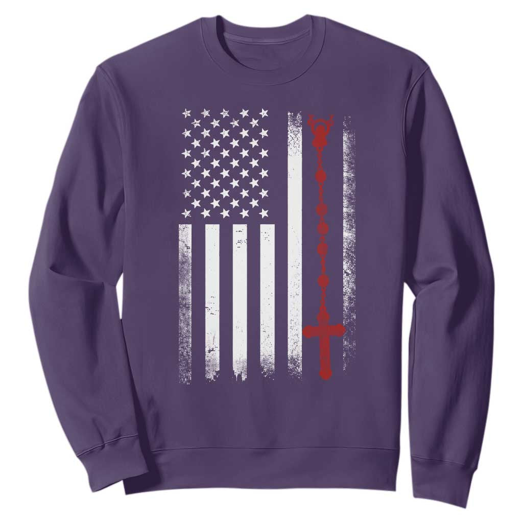 American Flag Rosary Catholic Cross Sweatshirt