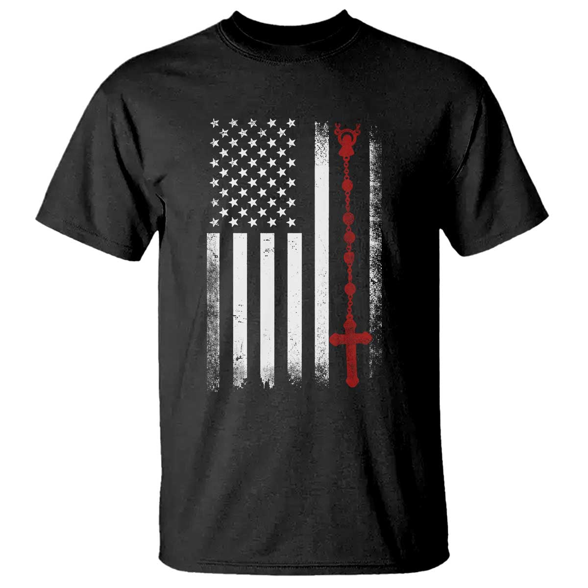 American Flag Rosary Catholic Cross T Shirt
