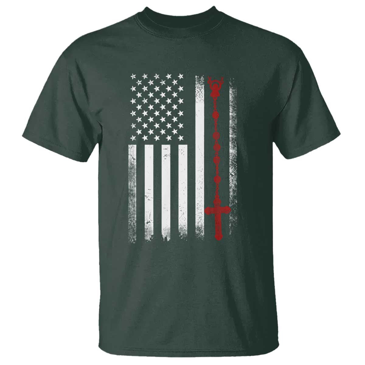 American Flag Rosary Catholic Cross T Shirt