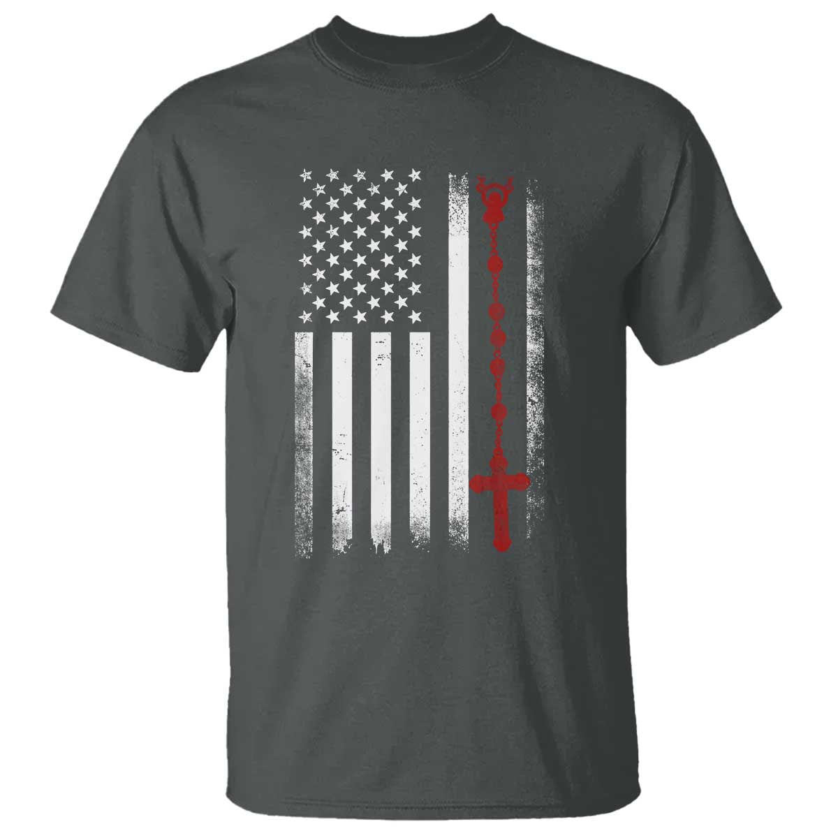 American Flag Rosary Catholic Cross T Shirt