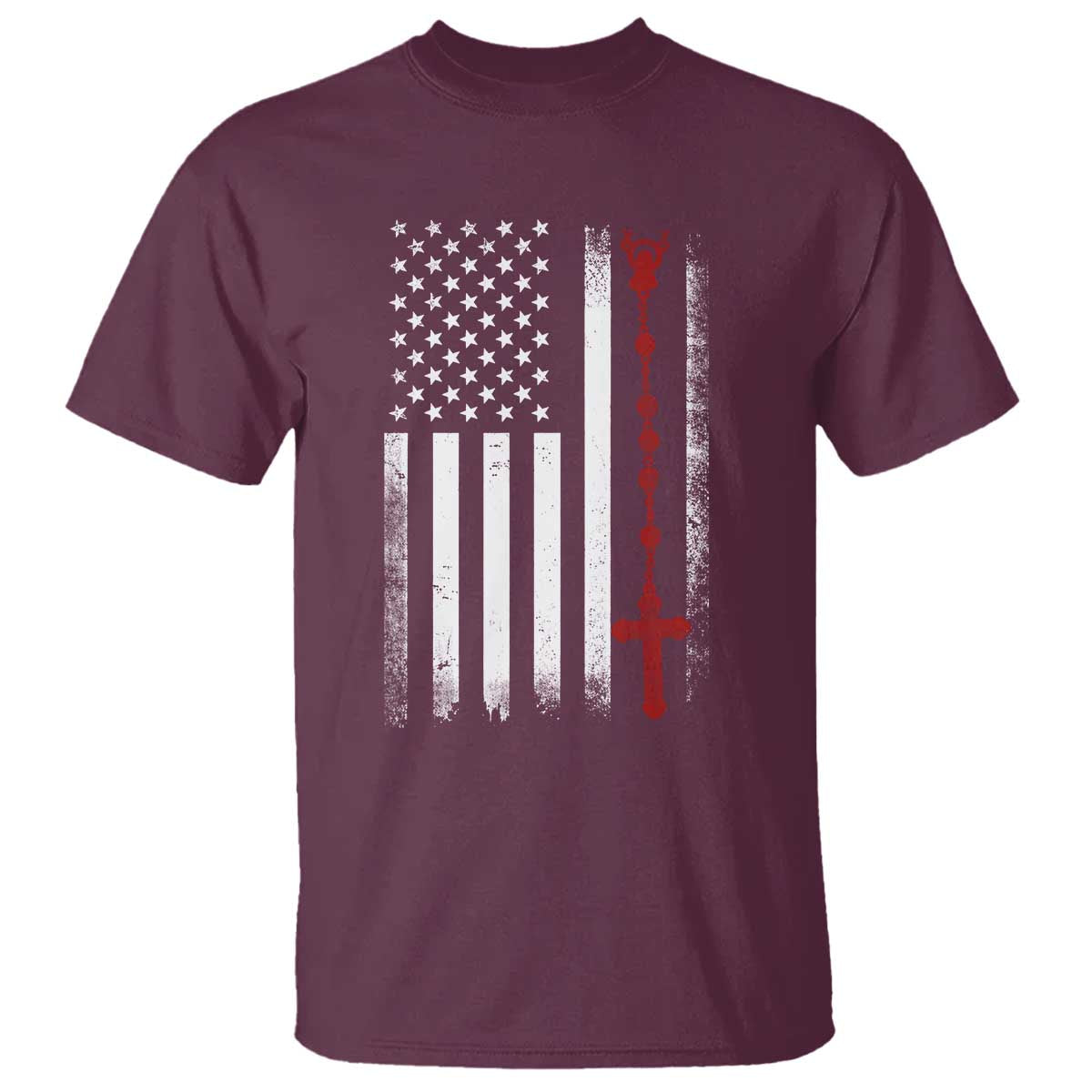 American Flag Rosary Catholic Cross T Shirt