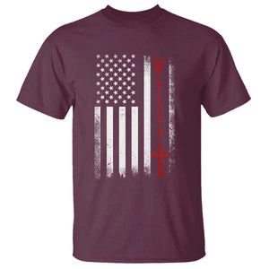 American Flag Rosary Catholic Cross T Shirt