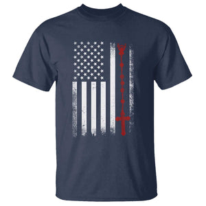American Flag Rosary Catholic Cross T Shirt
