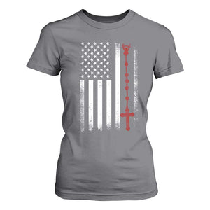 American Flag Rosary Catholic Cross T Shirt For Women