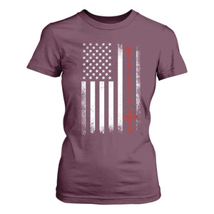American Flag Rosary Catholic Cross T Shirt For Women