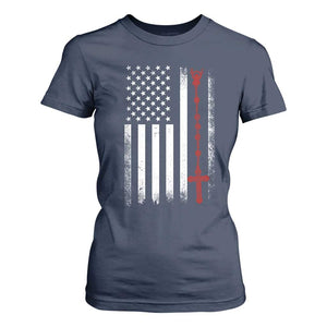 American Flag Rosary Catholic Cross T Shirt For Women