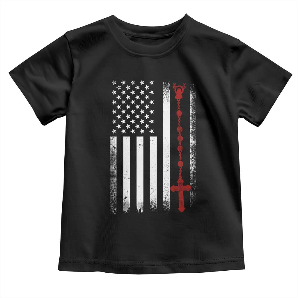 American Flag Rosary Catholic Cross Toddler T Shirt TS10 Black Print Your Wear