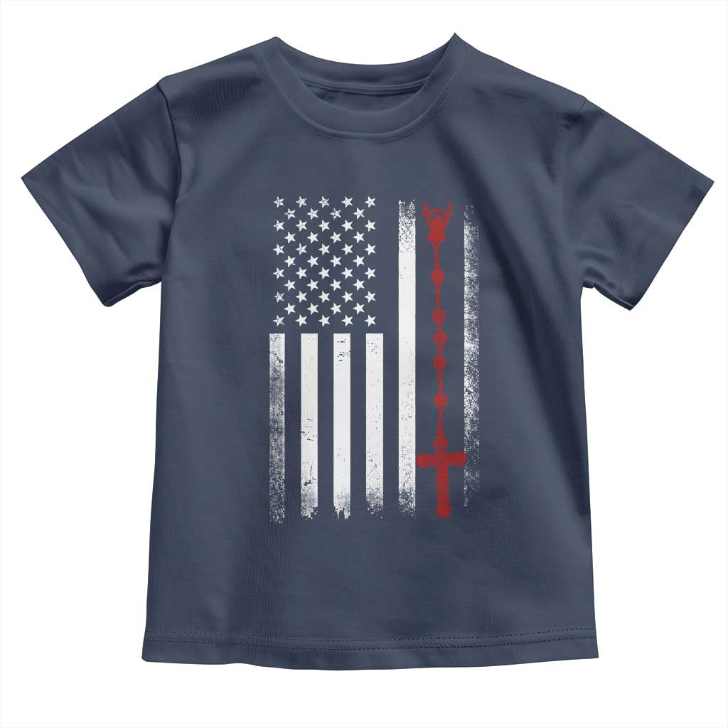 American Flag Rosary Catholic Cross Toddler T Shirt