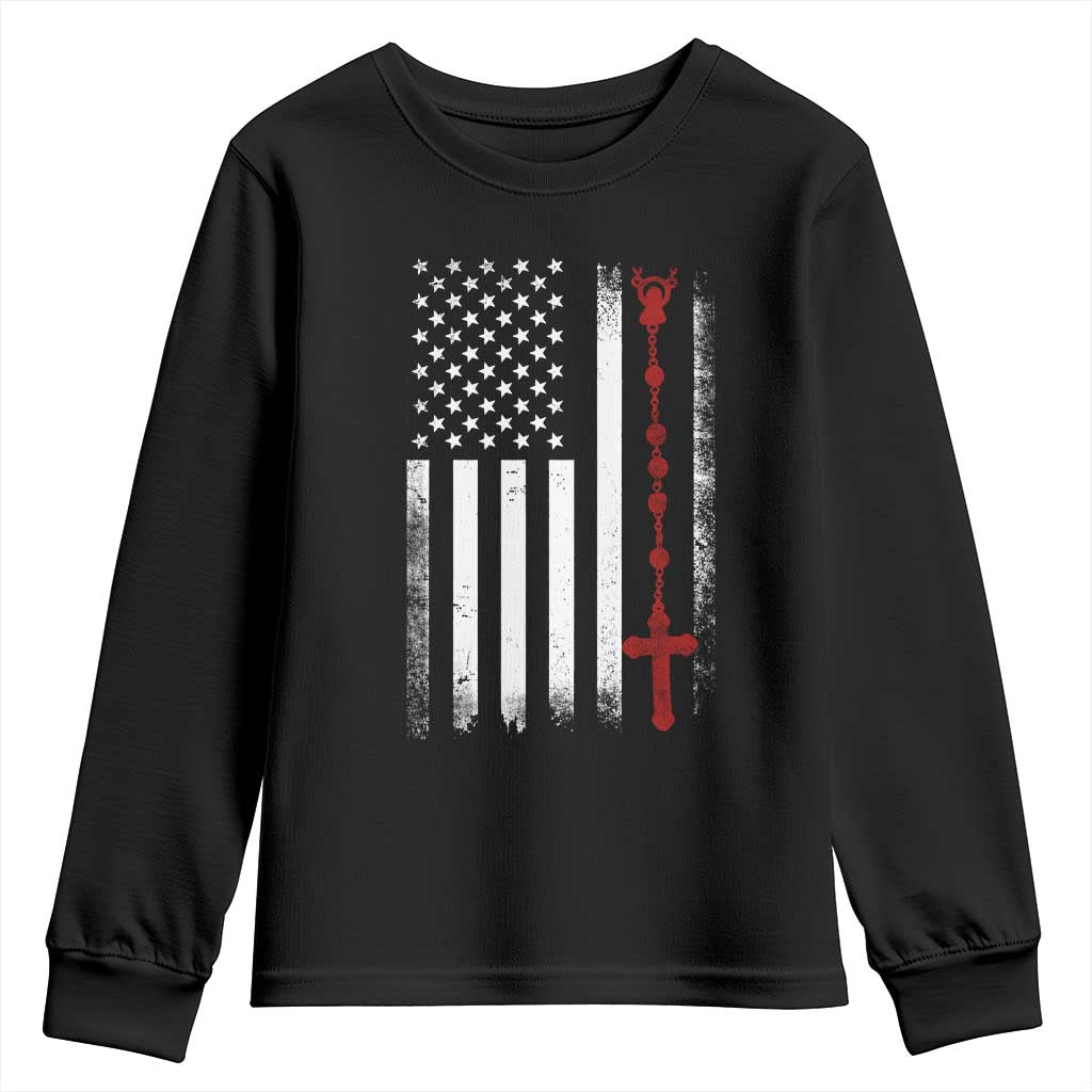 American Flag Rosary Catholic Cross Youth Sweatshirt