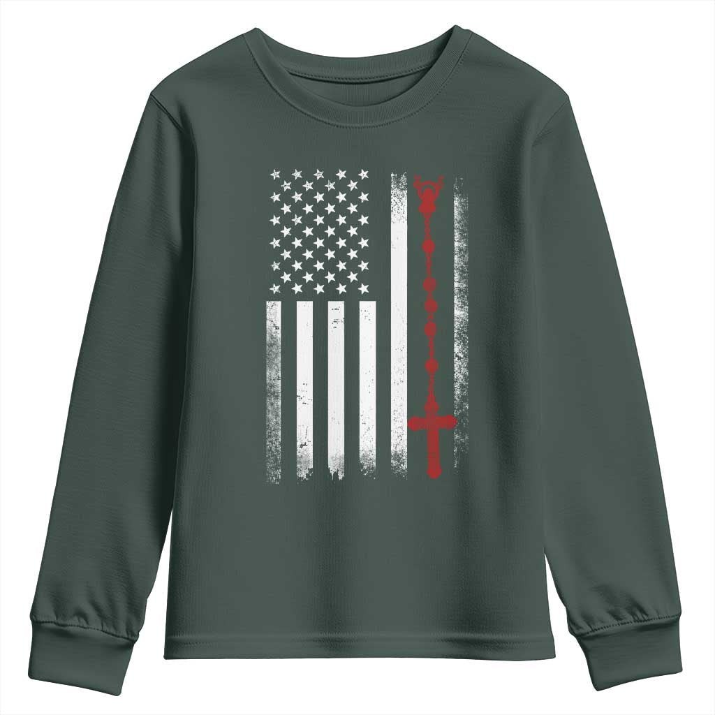 American Flag Rosary Catholic Cross Youth Sweatshirt