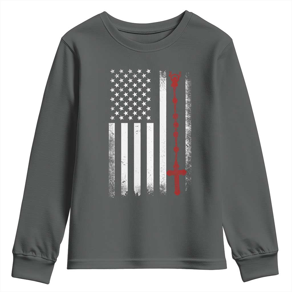 American Flag Rosary Catholic Cross Youth Sweatshirt