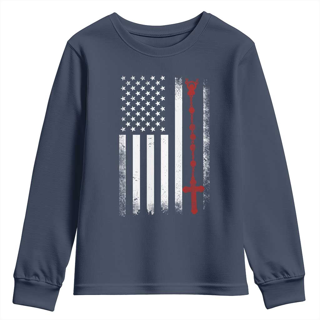 American Flag Rosary Catholic Cross Youth Sweatshirt
