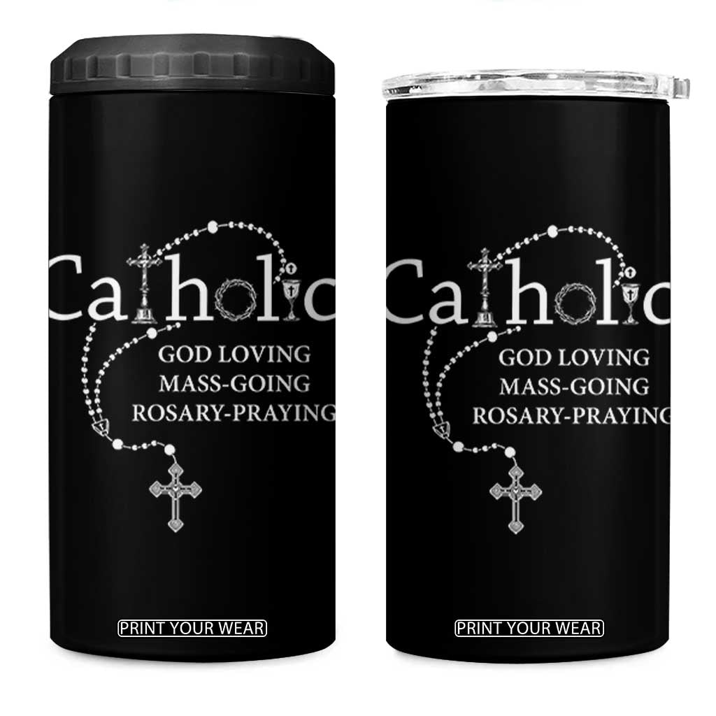 Catholic God Loving Mass Going Rosary Praying Faith 4 in 1 Can Cooler Tumbler Jesus Eucharist Christianity TS10 One Size: 16 oz Black Print Your Wear