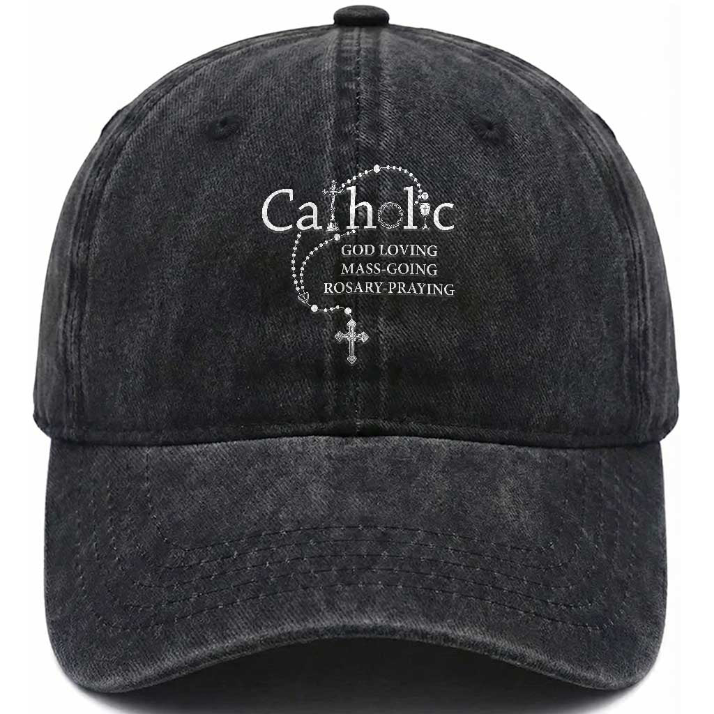 Catholic God Loving Mass Going Rosary Praying Faith Washed Cotton Baseball Cap Jesus Eucharist Christianity TS10 Print Your Wear