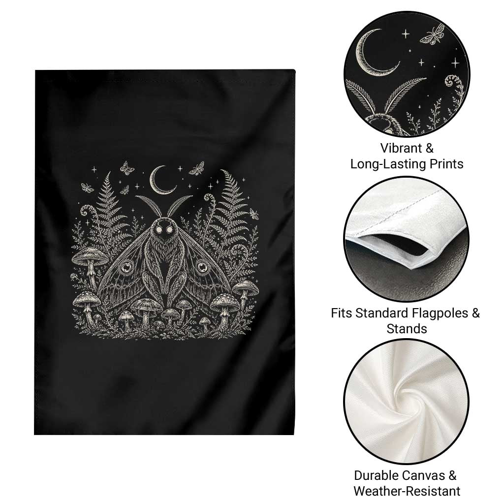 Mothman Garden Flag Vintage Cryptid Graphic Gothic Forest Moth Mushroom Folklore Gift