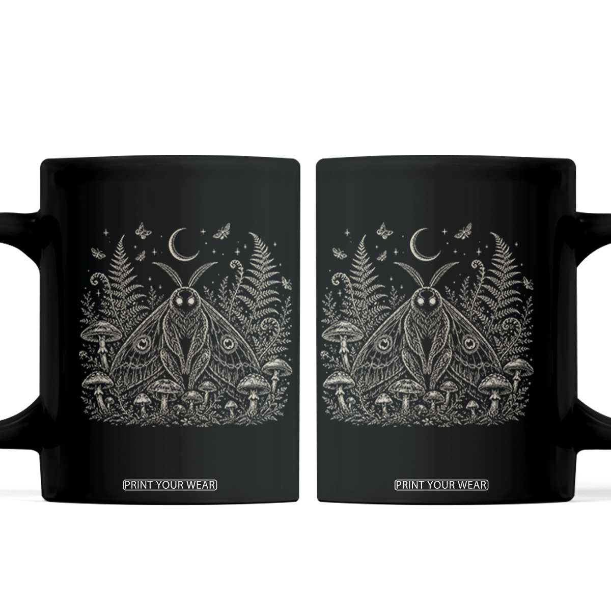 Mothman Coffee Mug Vintage Cryptid Graphic Gothic Forest Moth Mushroom Folklore Gift