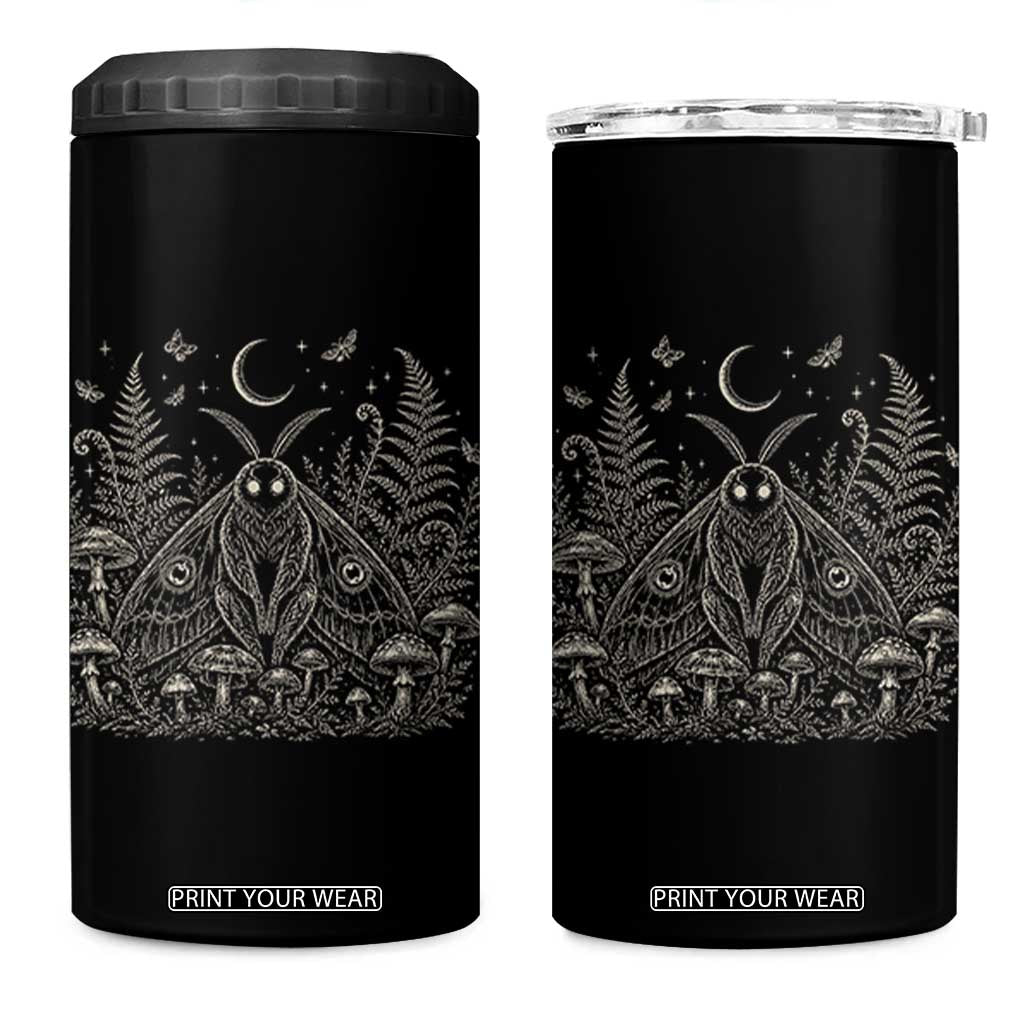 Mothman 4 in 1 Can Cooler Tumbler Vintage Cryptid Graphic Gothic Forest Moth Mushroom Folklore Gift
