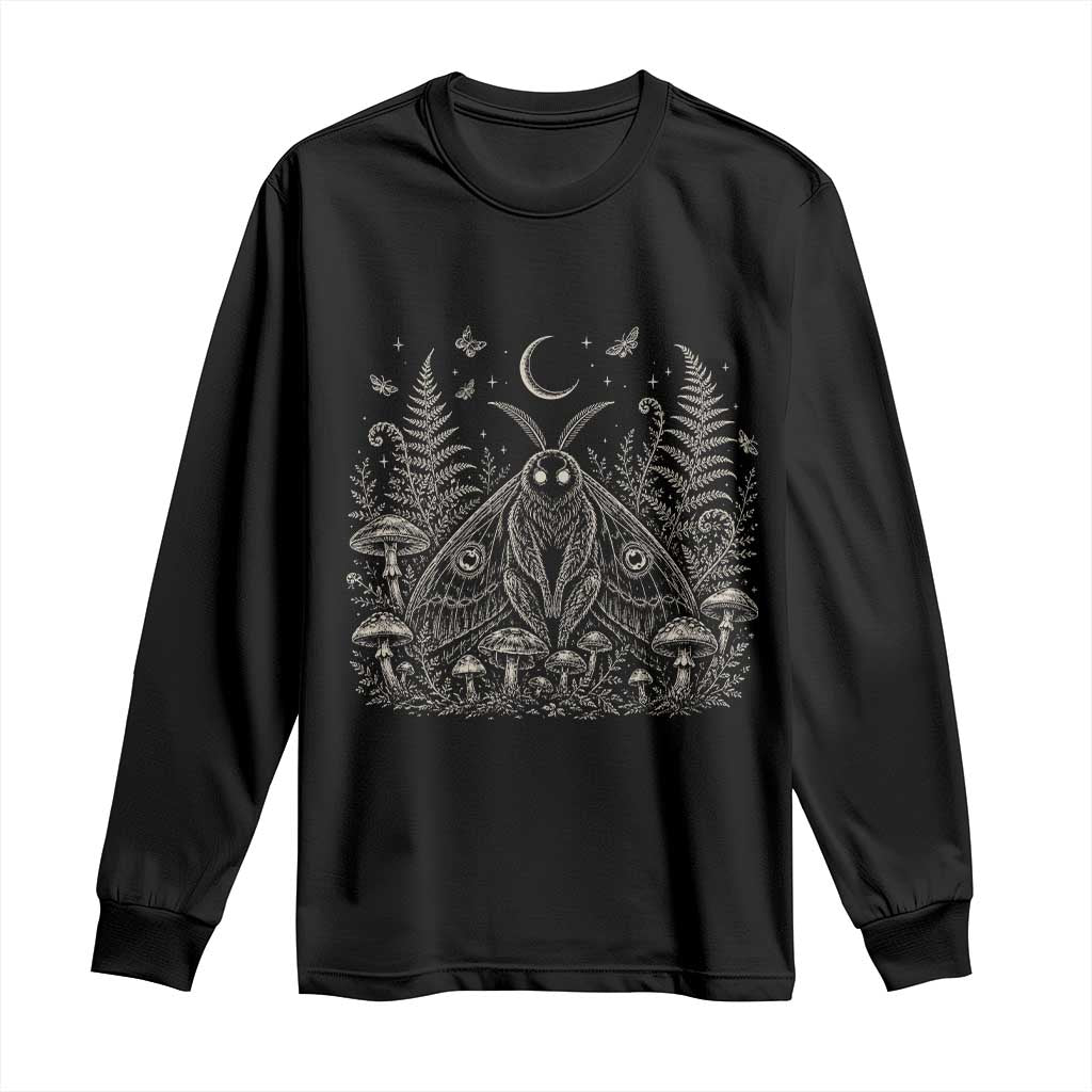 Mothman Long Sleeve Shirt Vintage Cryptid Graphic Gothic Forest Moth Mushroom Folklore Gift TS10 Black Print Your Wear