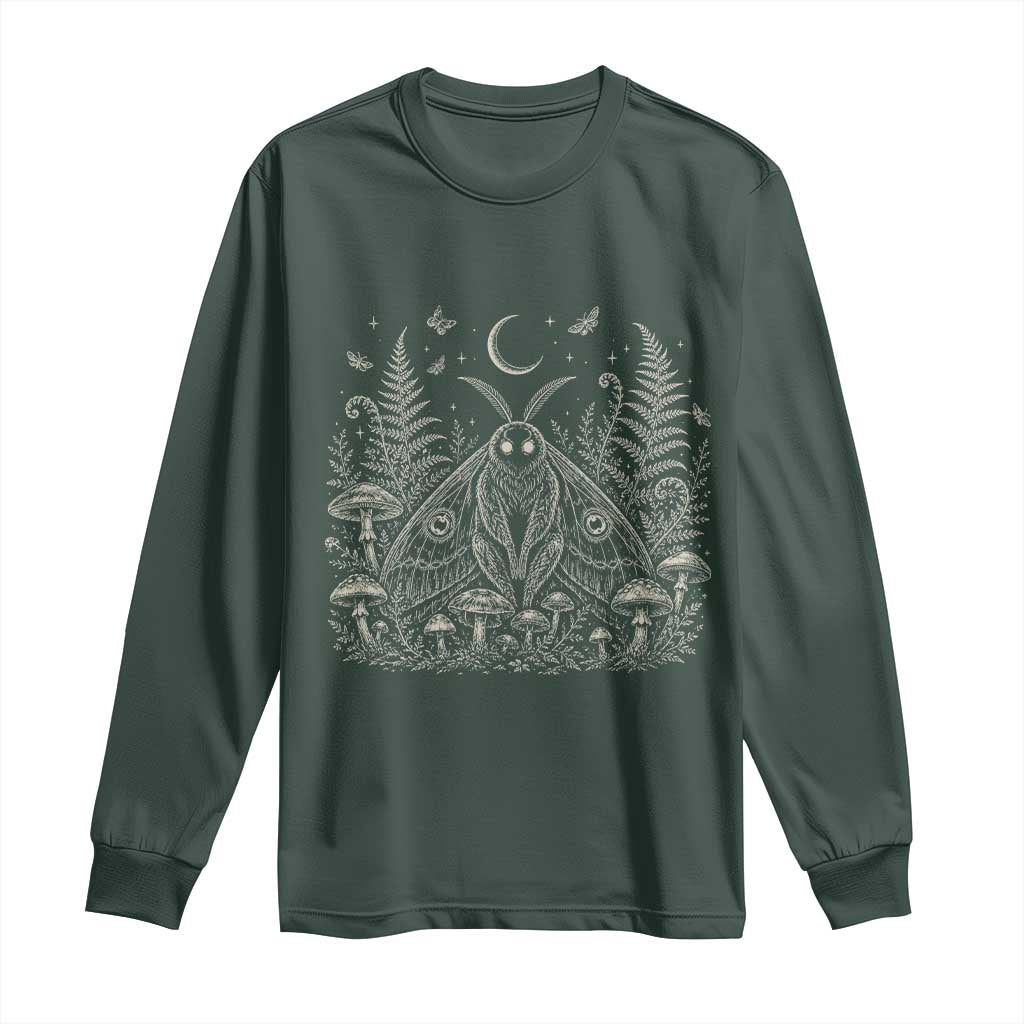 Mothman Long Sleeve Shirt Vintage Cryptid Graphic Gothic Forest Moth Mushroom Folklore Gift