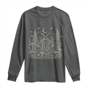 Mothman Long Sleeve Shirt Vintage Cryptid Graphic Gothic Forest Moth Mushroom Folklore Gift