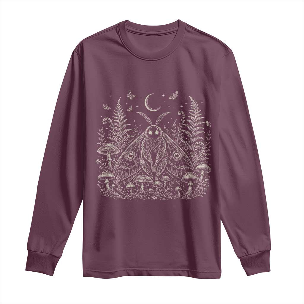Mothman Long Sleeve Shirt Vintage Cryptid Graphic Gothic Forest Moth Mushroom Folklore Gift