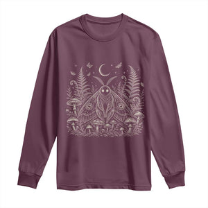 Mothman Long Sleeve Shirt Vintage Cryptid Graphic Gothic Forest Moth Mushroom Folklore Gift