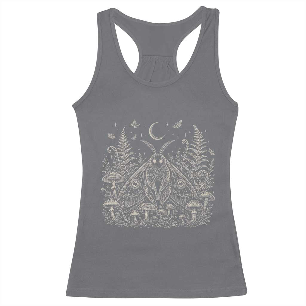 Mothman Racerback Tank Top Vintage Cryptid Graphic Gothic Forest Moth Mushroom Folklore Gift