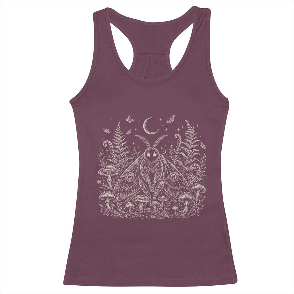 Mothman Racerback Tank Top Vintage Cryptid Graphic Gothic Forest Moth Mushroom Folklore Gift