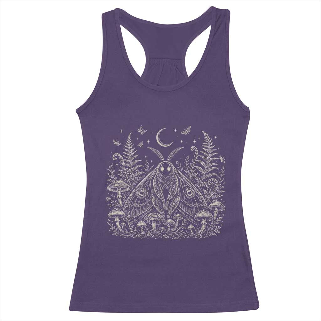 Mothman Racerback Tank Top Vintage Cryptid Graphic Gothic Forest Moth Mushroom Folklore Gift