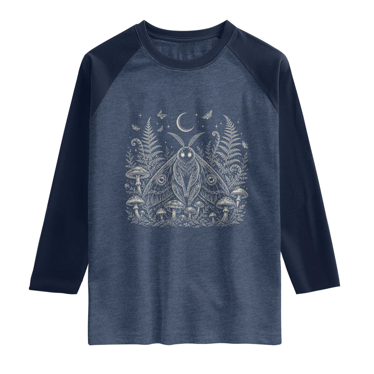 Mothman Raglan Shirt Vintage Cryptid Graphic Gothic Forest Moth Mushroom Folklore Gift