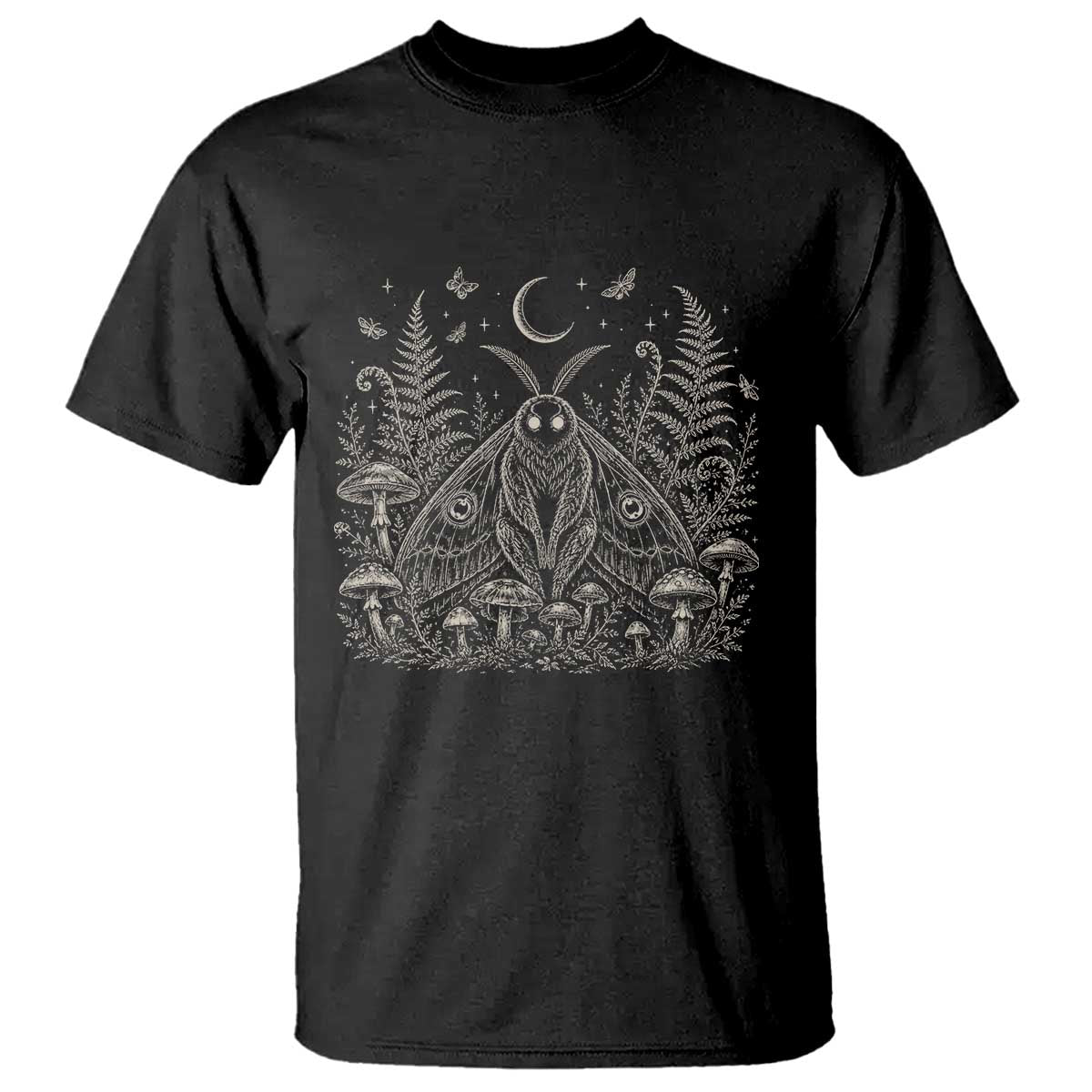 Mothman T Shirt Vintage Cryptid Graphic Gothic Forest Moth Mushroom Folklore Gift