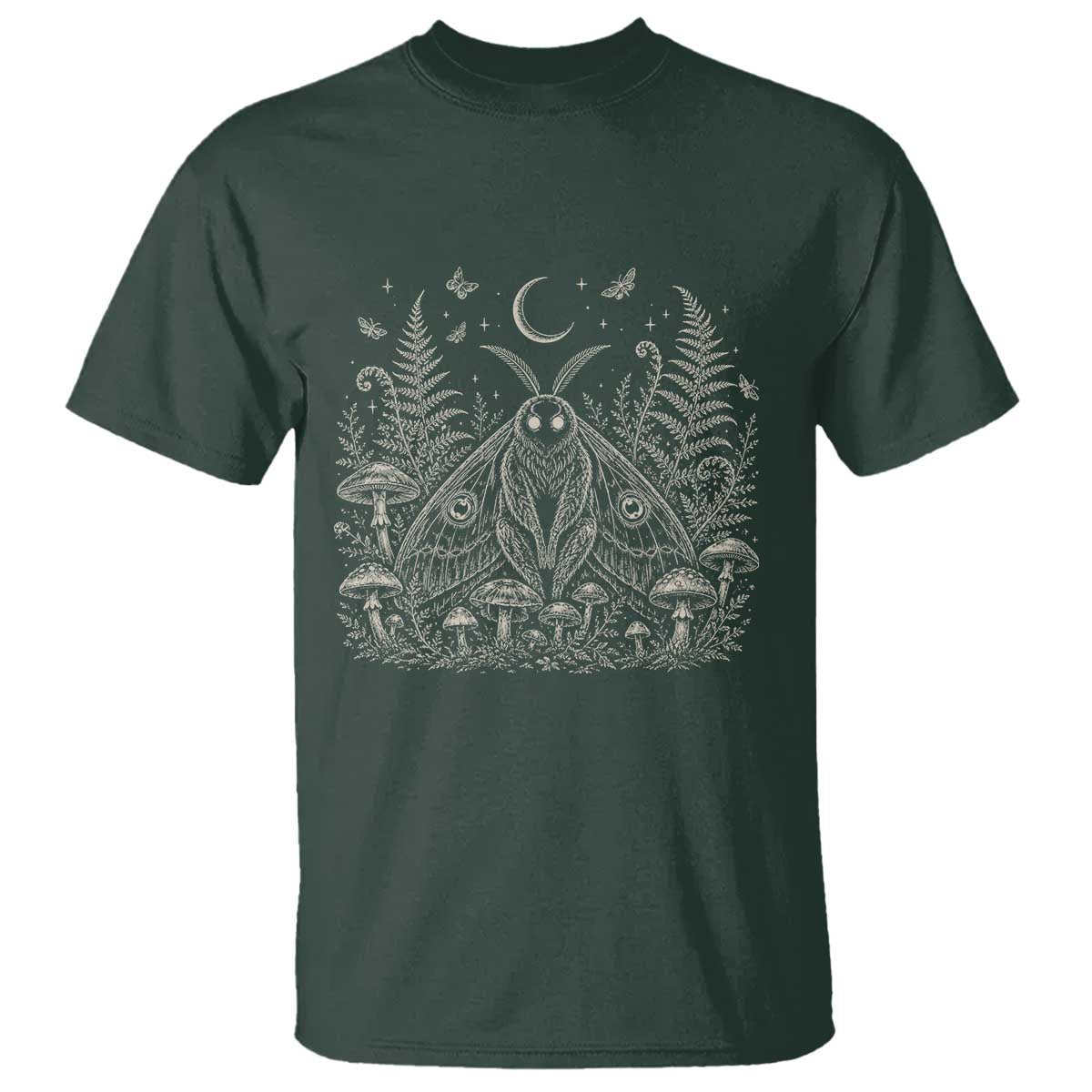 Mothman T Shirt Vintage Cryptid Graphic Gothic Forest Moth Mushroom Folklore Gift