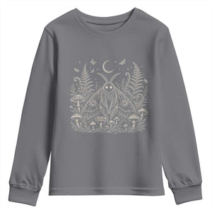 Mothman Youth Sweatshirt Vintage Cryptid Graphic Gothic Forest Moth Mushroom Folklore Gift