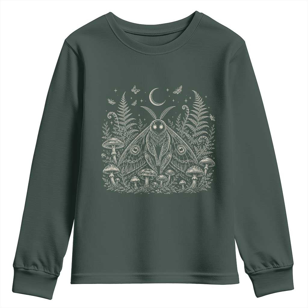 Mothman Youth Sweatshirt Vintage Cryptid Graphic Gothic Forest Moth Mushroom Folklore Gift