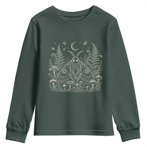 Mothman Youth Sweatshirt Vintage Cryptid Graphic Gothic Forest Moth Mushroom Folklore Gift