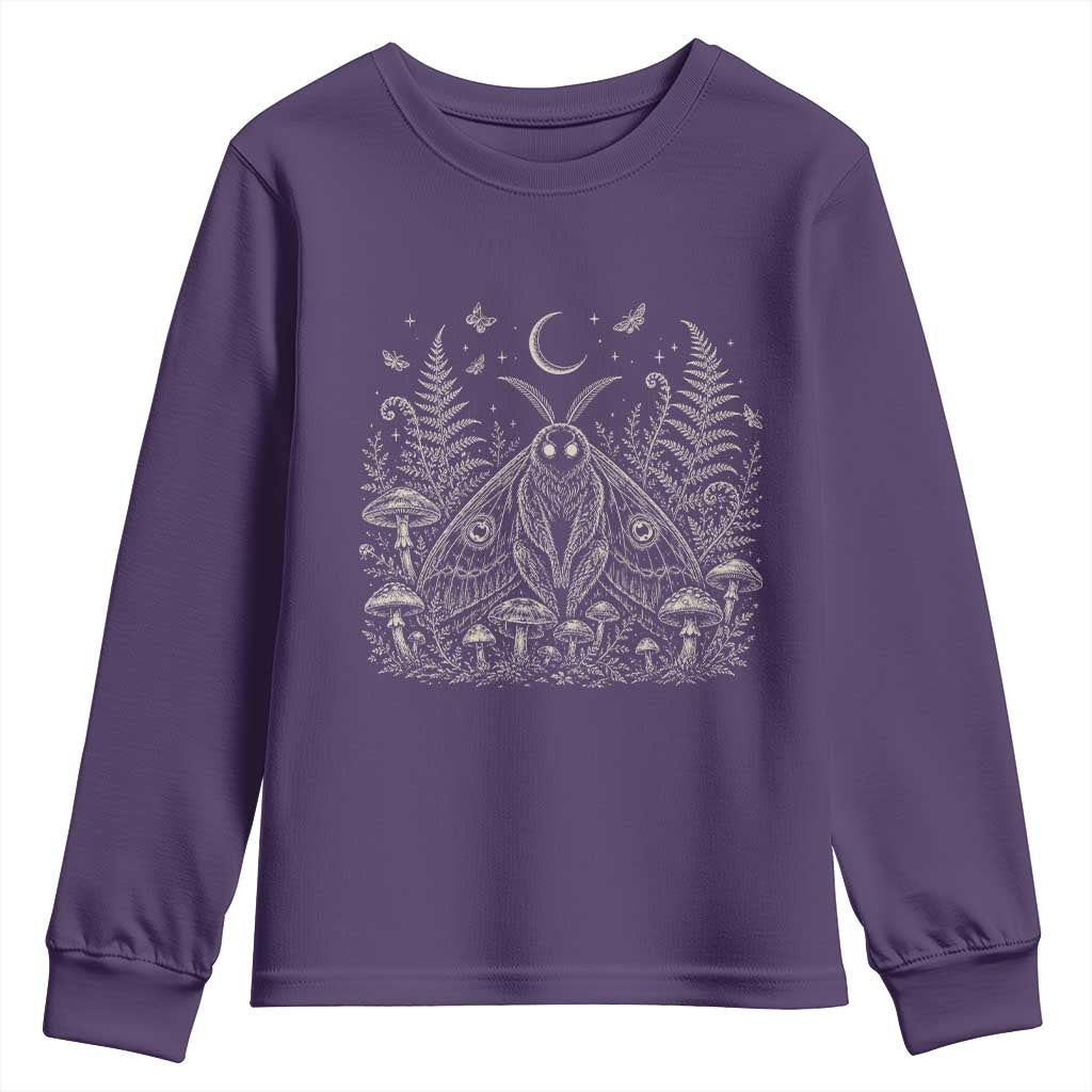 Mothman Youth Sweatshirt Vintage Cryptid Graphic Gothic Forest Moth Mushroom Folklore Gift