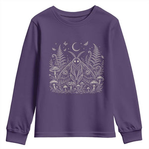 Mothman Youth Sweatshirt Vintage Cryptid Graphic Gothic Forest Moth Mushroom Folklore Gift