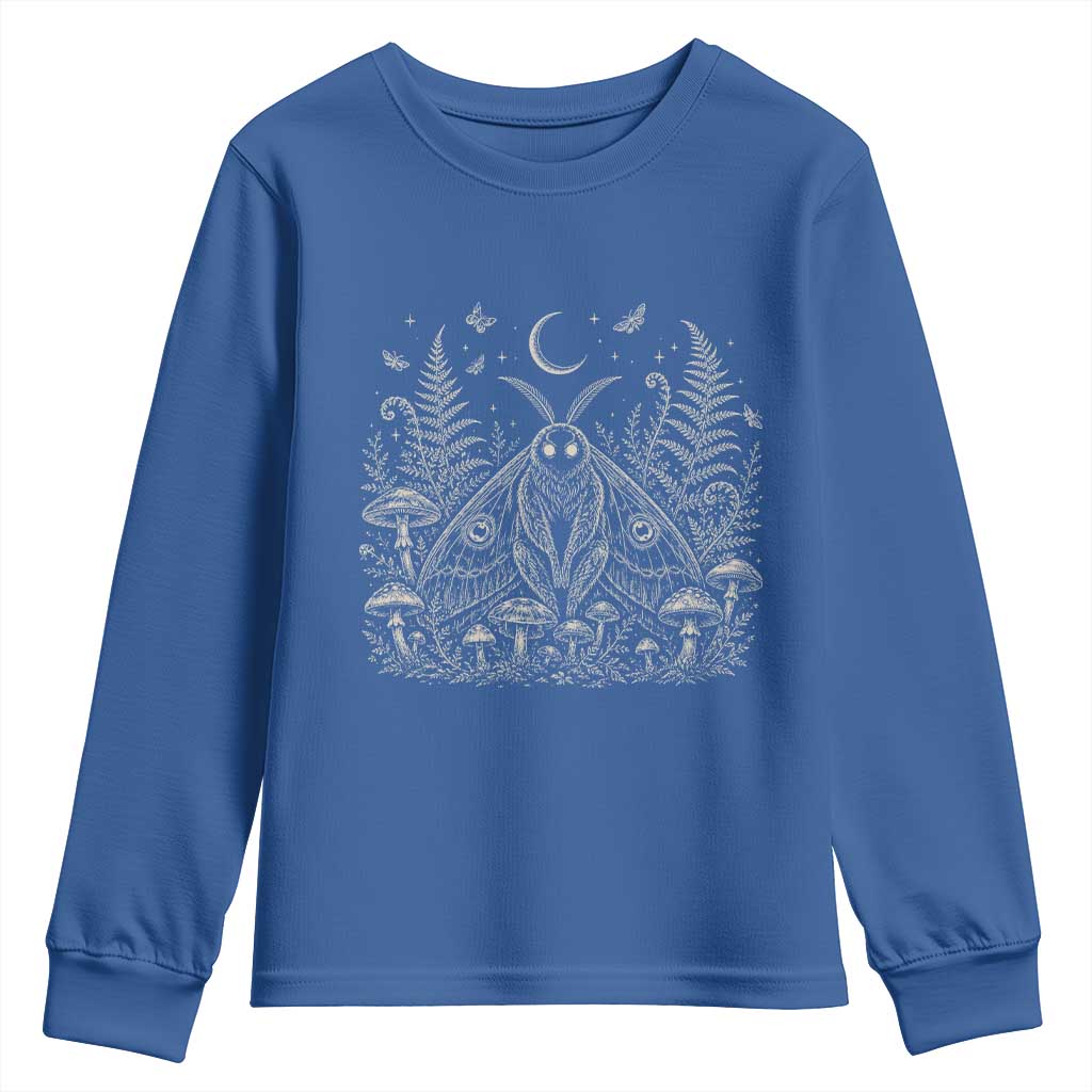 Mothman Youth Sweatshirt Vintage Cryptid Graphic Gothic Forest Moth Mushroom Folklore Gift