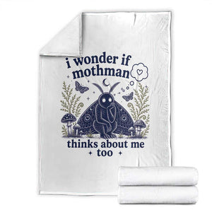 Funny Mothman Throw Blanket I Wonder If Mothman Thinks About Me Too Cryptid Weirdcore