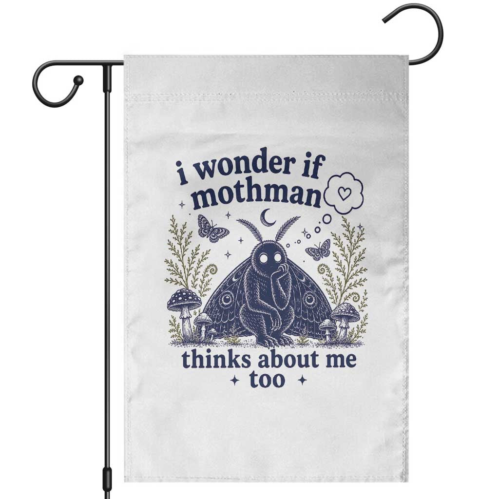 Funny Mothman Garden Flag I Wonder If Mothman Thinks About Me Too Cryptid Weirdcore TS10 White Print Your Wear