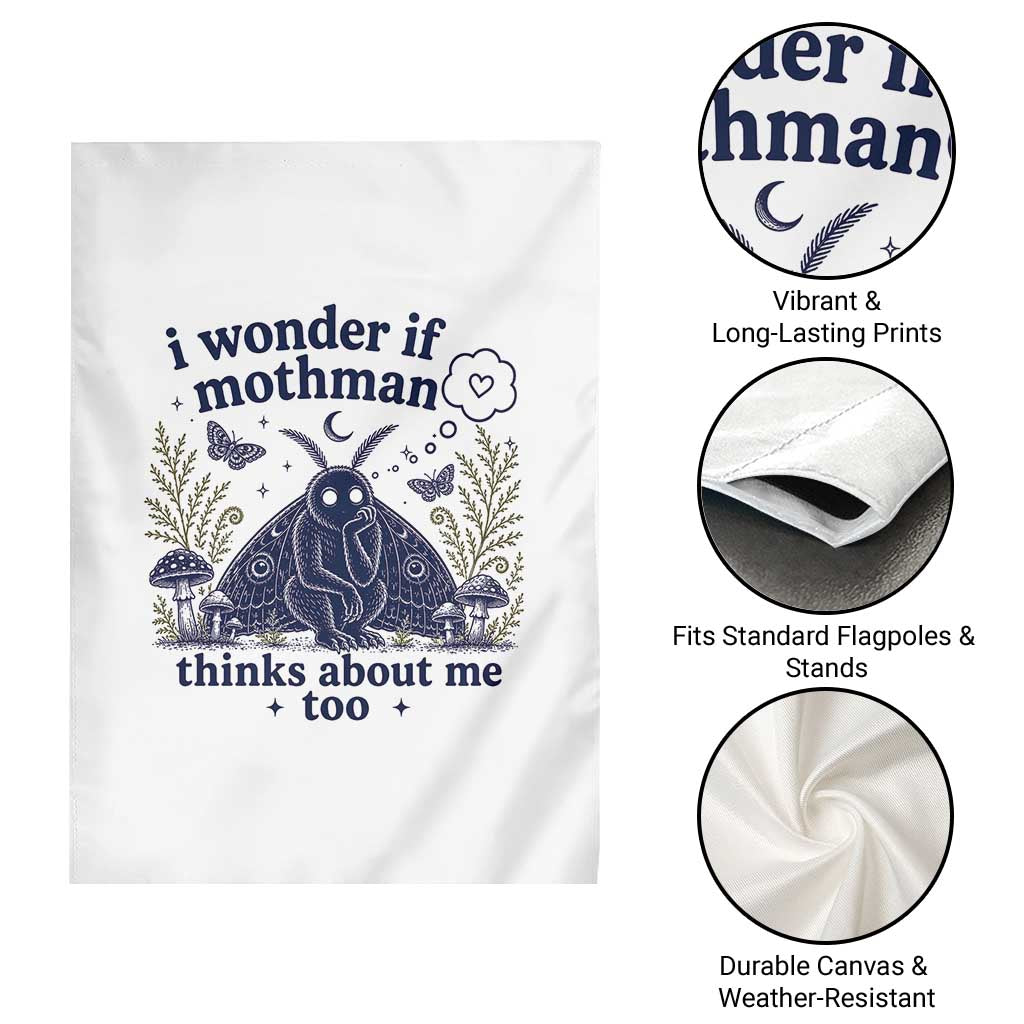 Funny Mothman Garden Flag I Wonder If Mothman Thinks About Me Too Cryptid Weirdcore